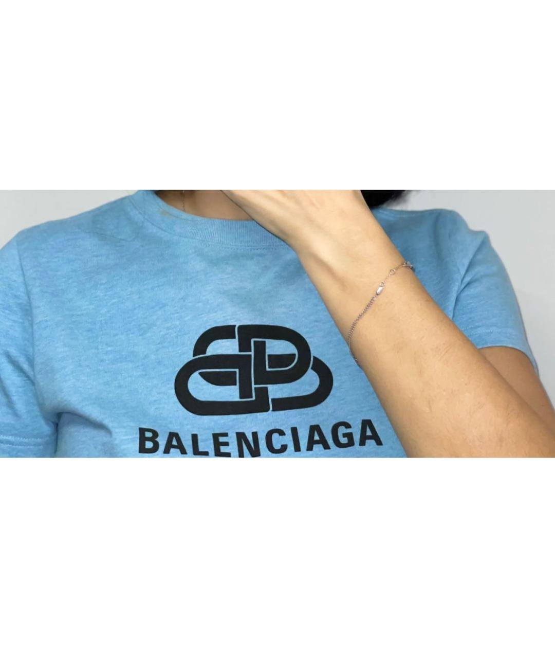 BALENCIAGA Голубая хлопковая футболка, фото 2