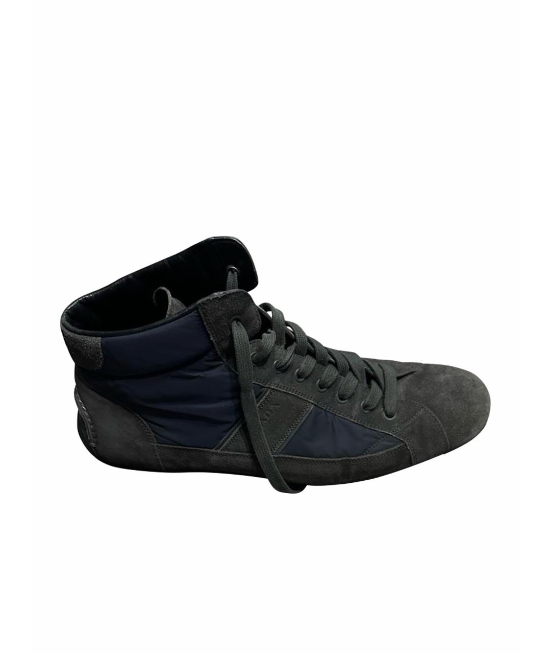 PRADA Темно-синие замшевые высокие кроссовки / кеды, фото 1