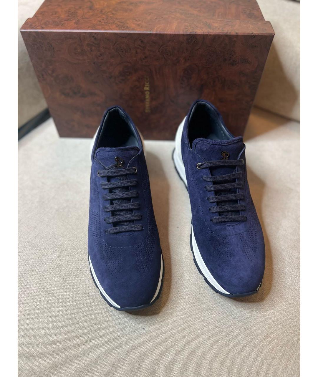 STEFANO RICCI Темно-синие замшевые низкие кроссовки / кеды, фото 7