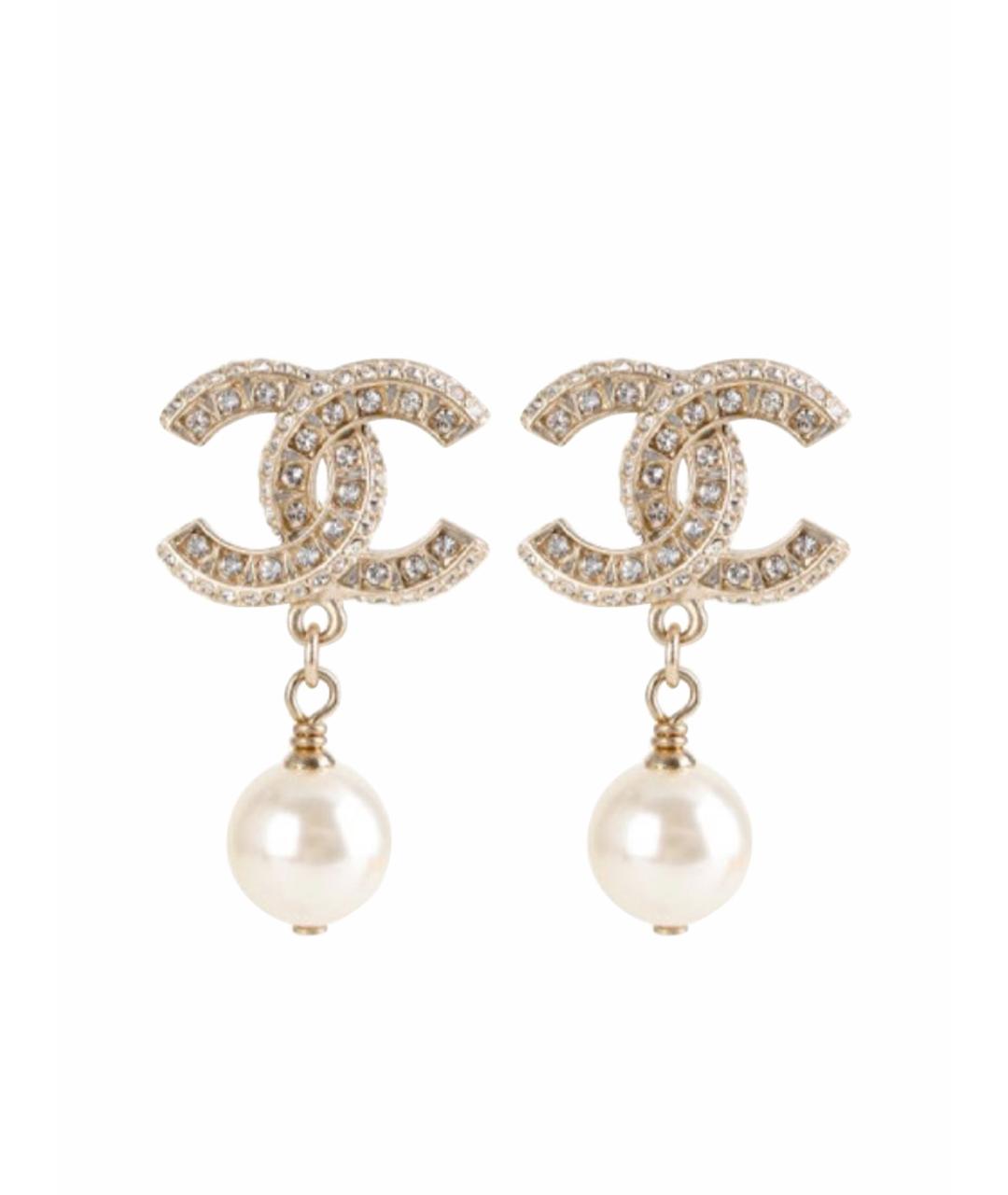 CHANEL Белые латунные серьги, фото 1