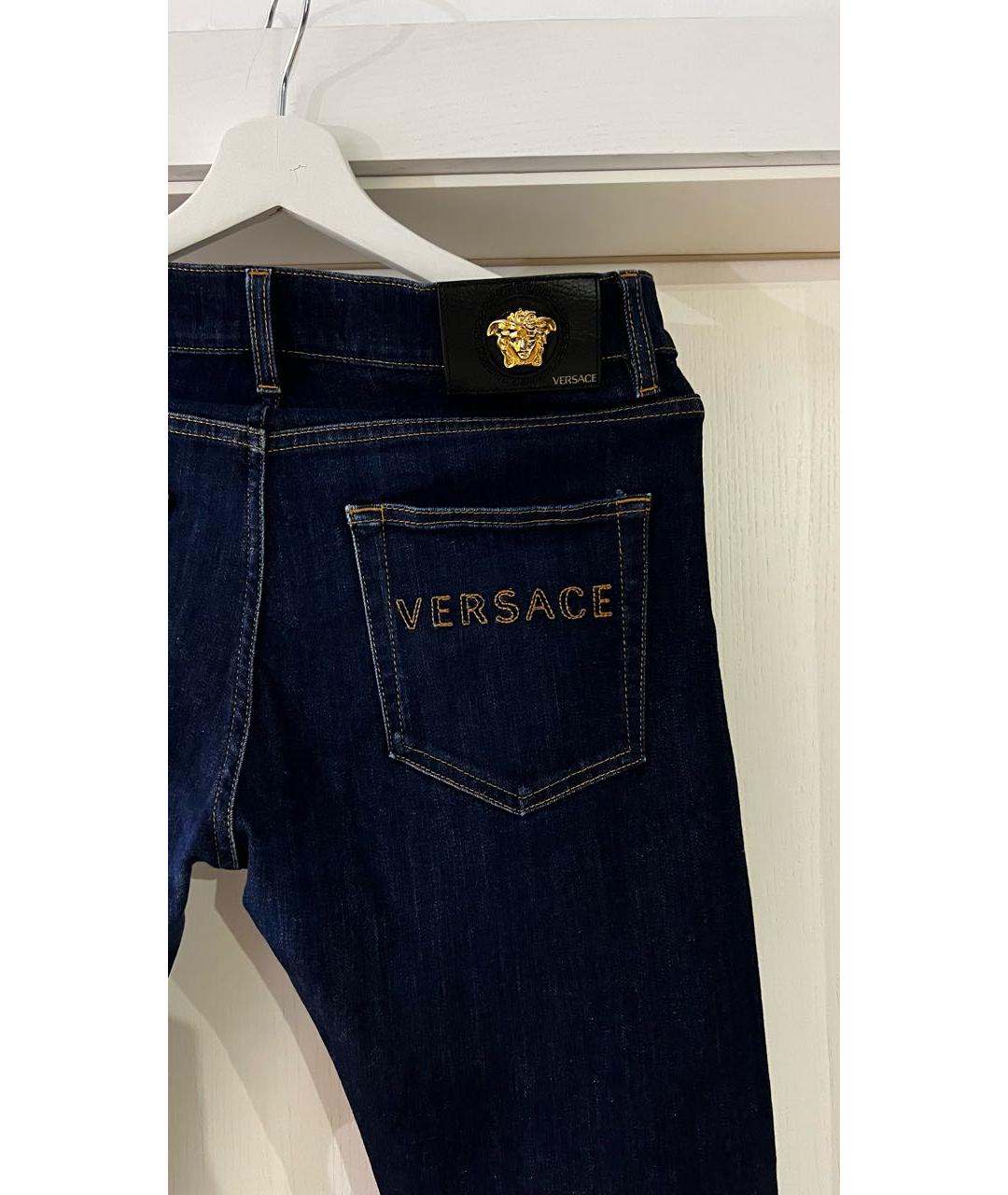 VERSACE Темно-синие хлопко-эластановые джинсы скинни, фото 3