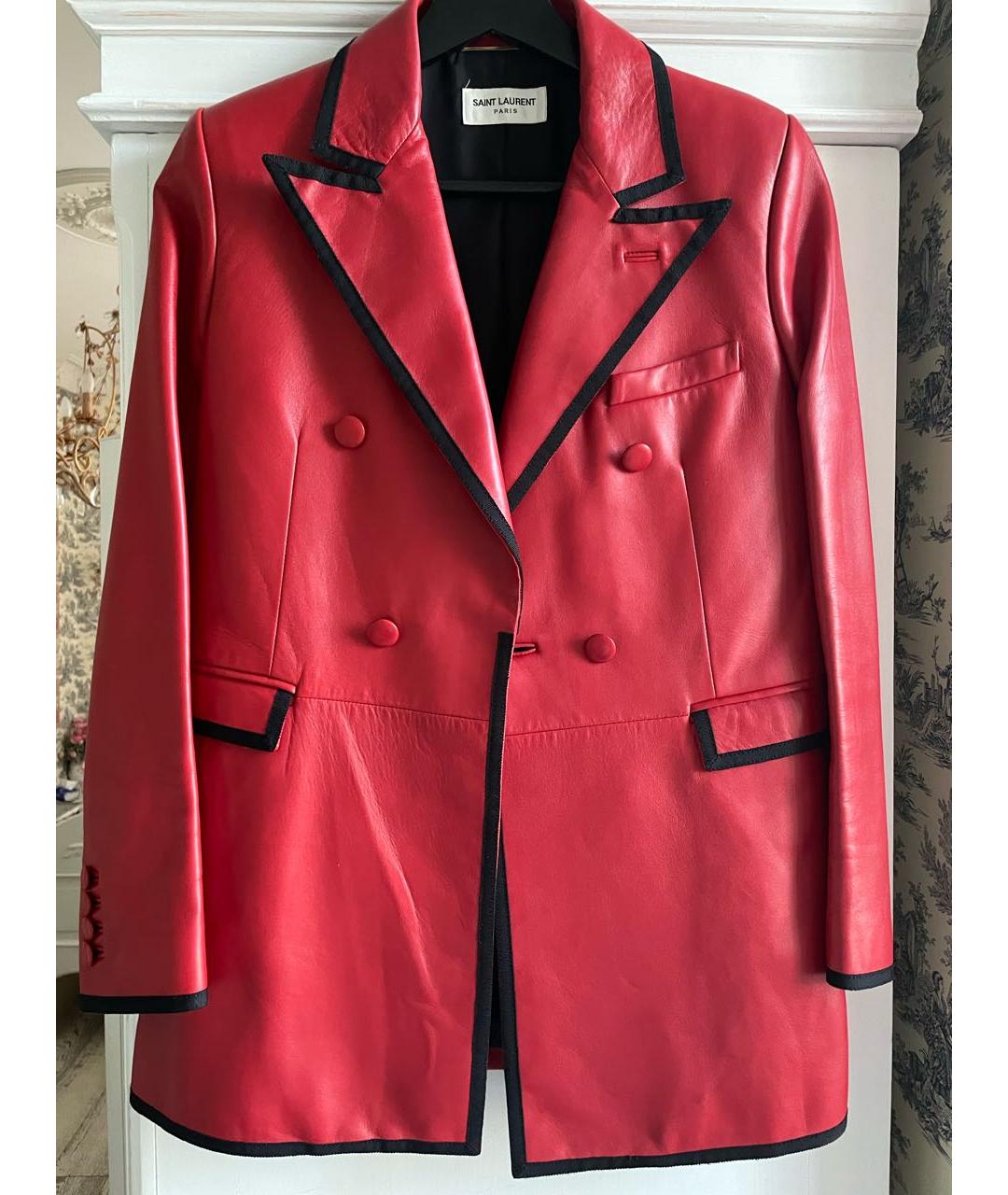 SAINT LAURENT Красный кожаный жакет/пиджак, фото 9