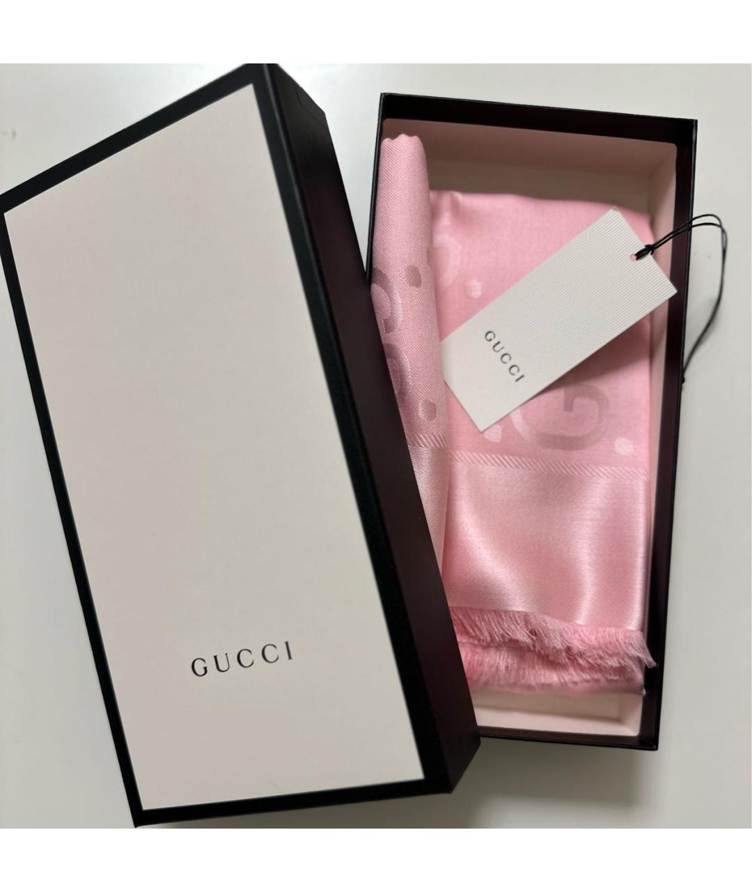 GUCCI Розовый шерстяной платок, фото 8