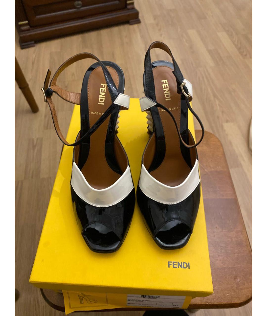 FENDI Черные кожаные босоножки, фото 2