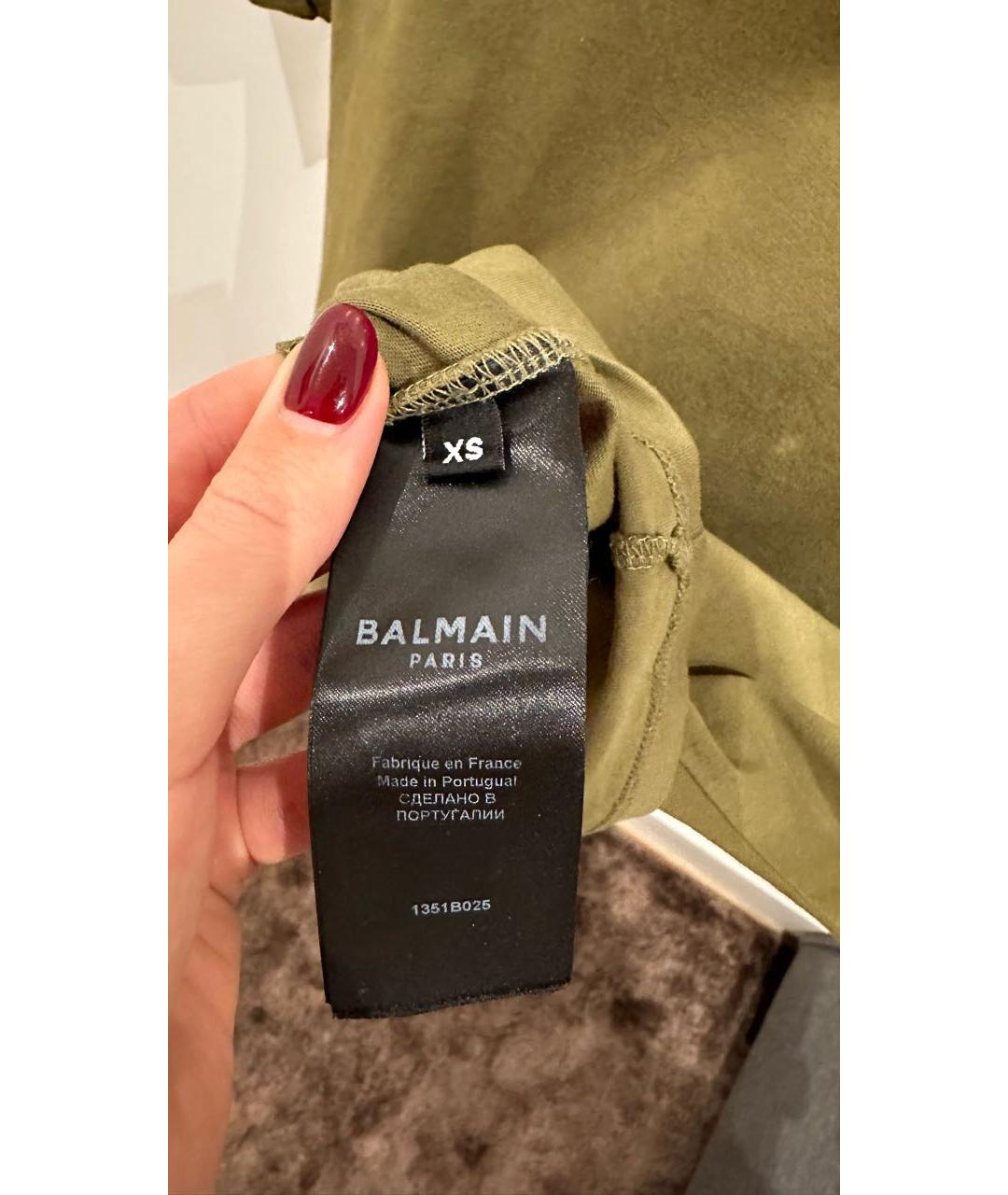 BALMAIN Хаки хлопковая футболка, фото 4