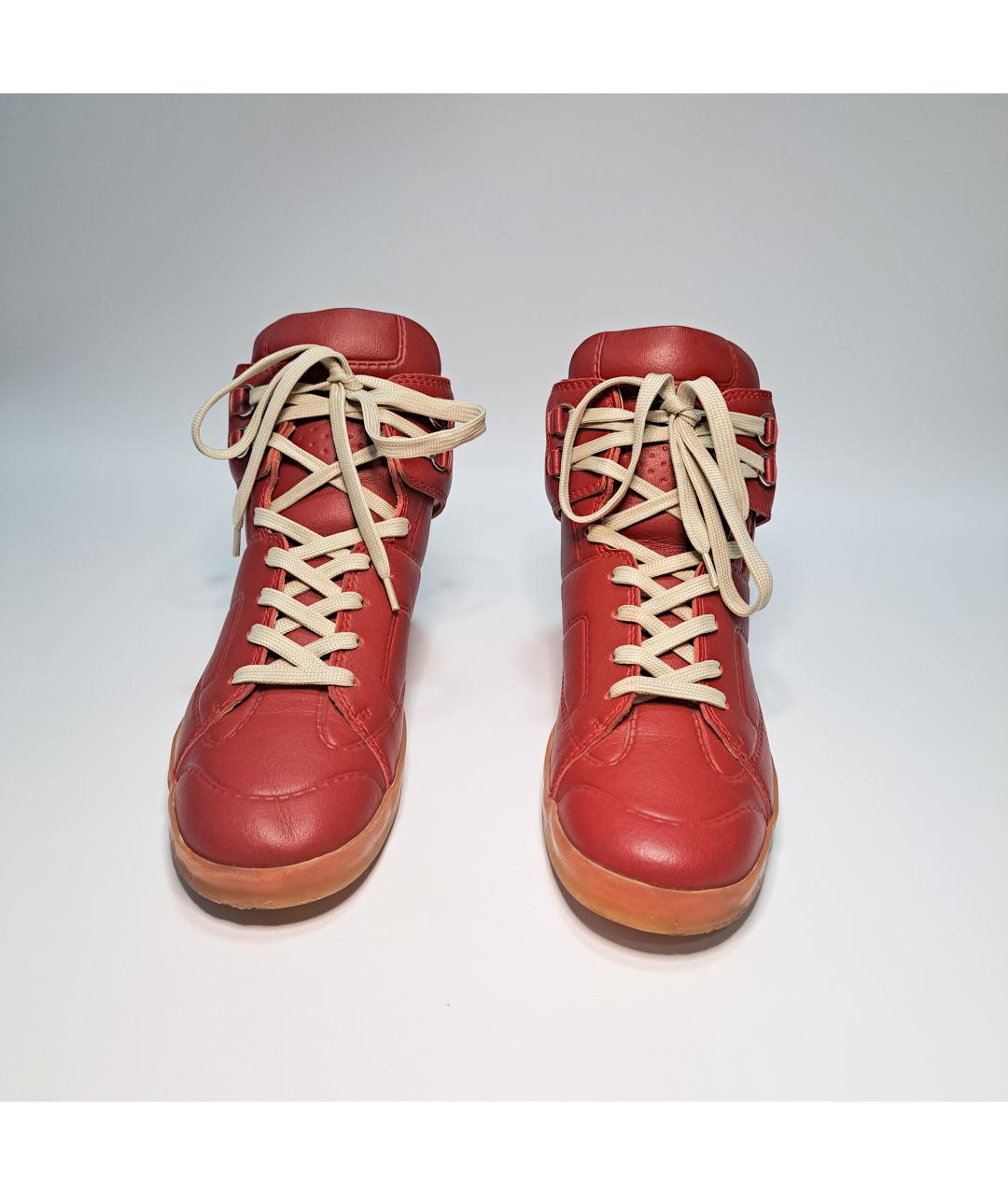 MAISON MARGIELA Бордовые кожаные высокие кроссовки / кеды, фото 2