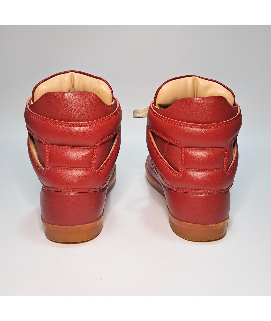 MAISON MARGIELA Бордовые кожаные высокие кроссовки / кеды, фото 4