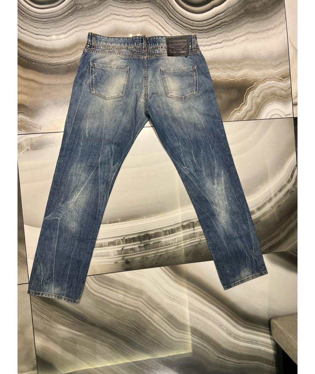 PHILIPP PLEIN Синие хлопковые прямые джинсы, фото 2