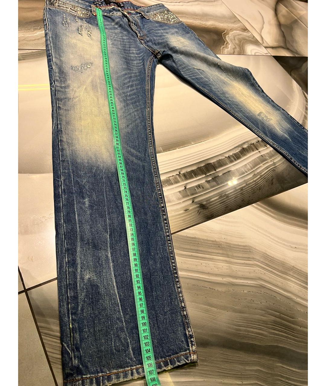 PHILIPP PLEIN Синие хлопковые прямые джинсы, фото 6