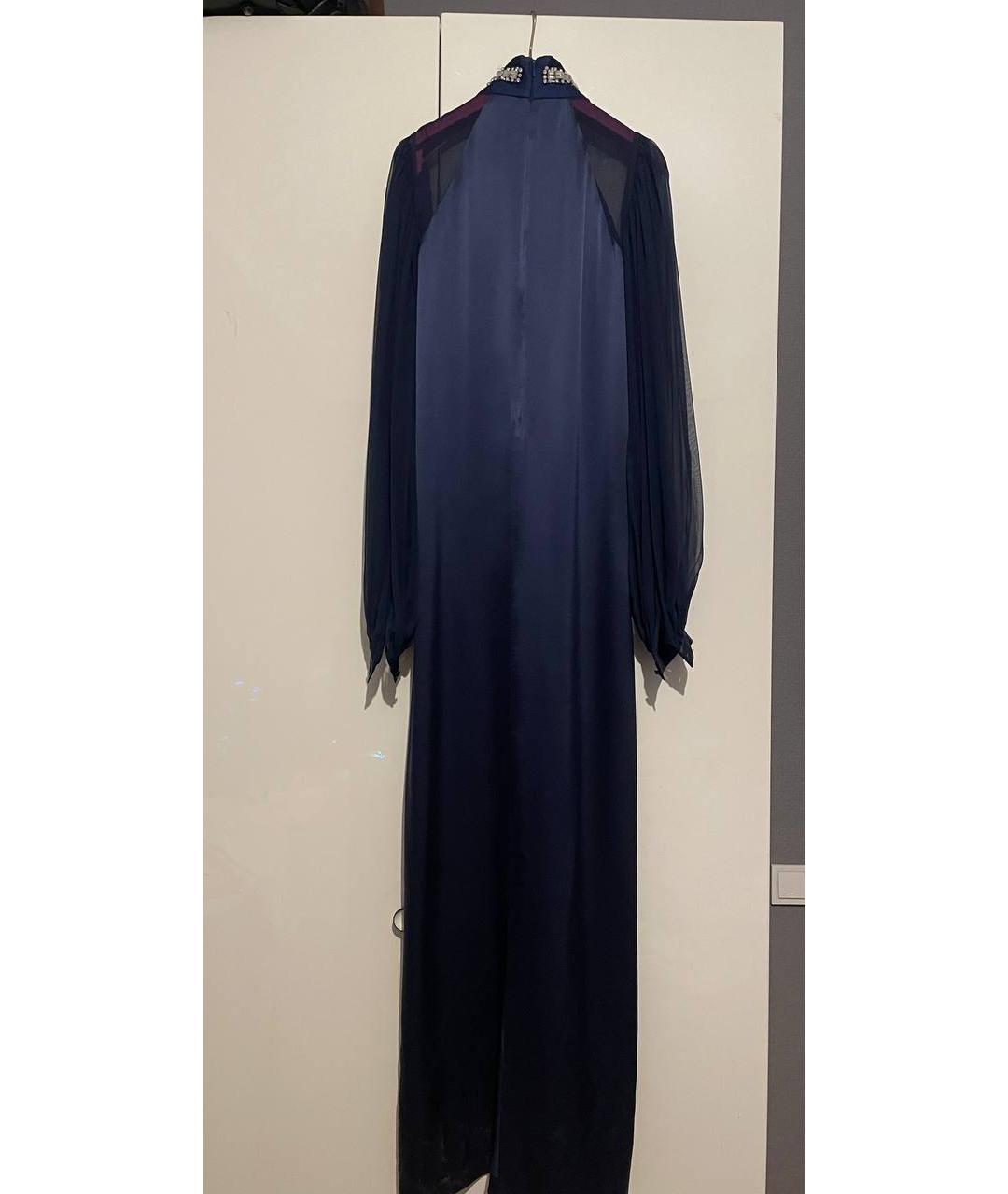 THOMAS WYLDE Темно-синее шелковое вечернее платье, фото 2