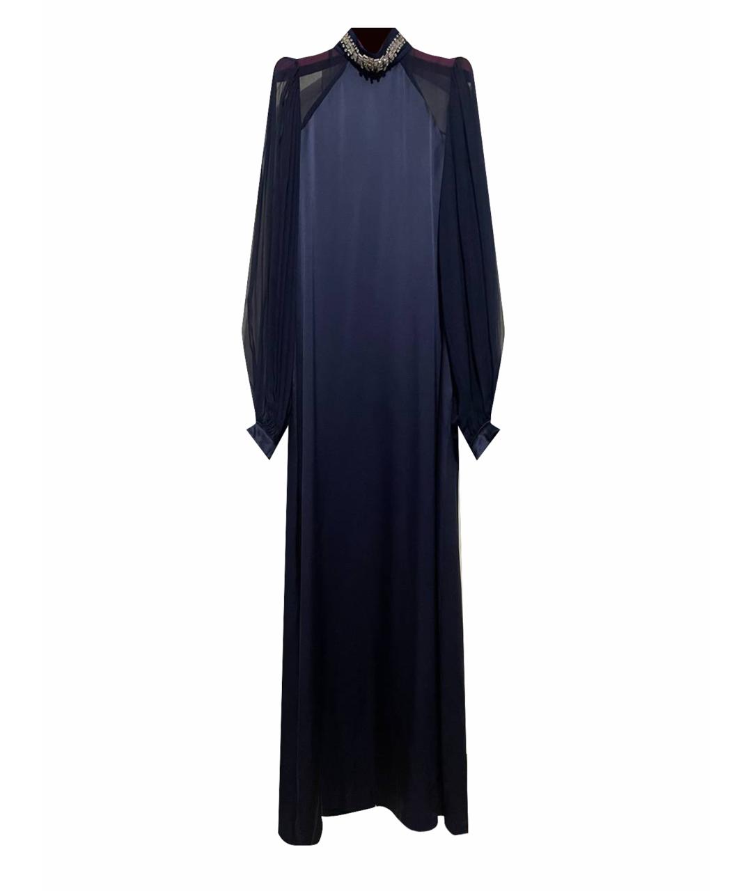 THOMAS WYLDE Темно-синее шелковое вечернее платье, фото 1