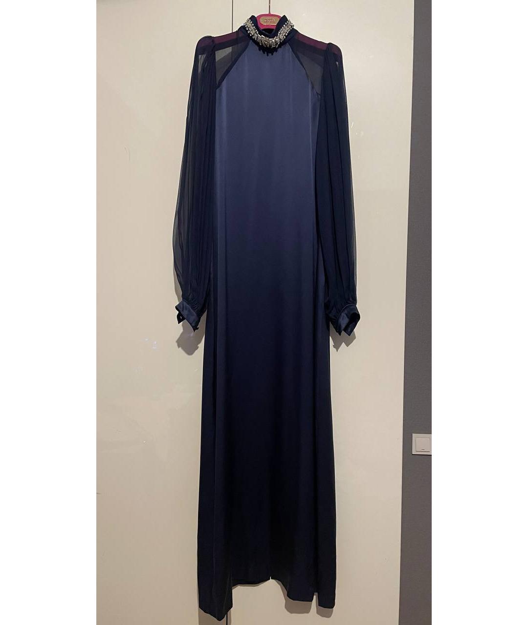 THOMAS WYLDE Темно-синее шелковое вечернее платье, фото 6