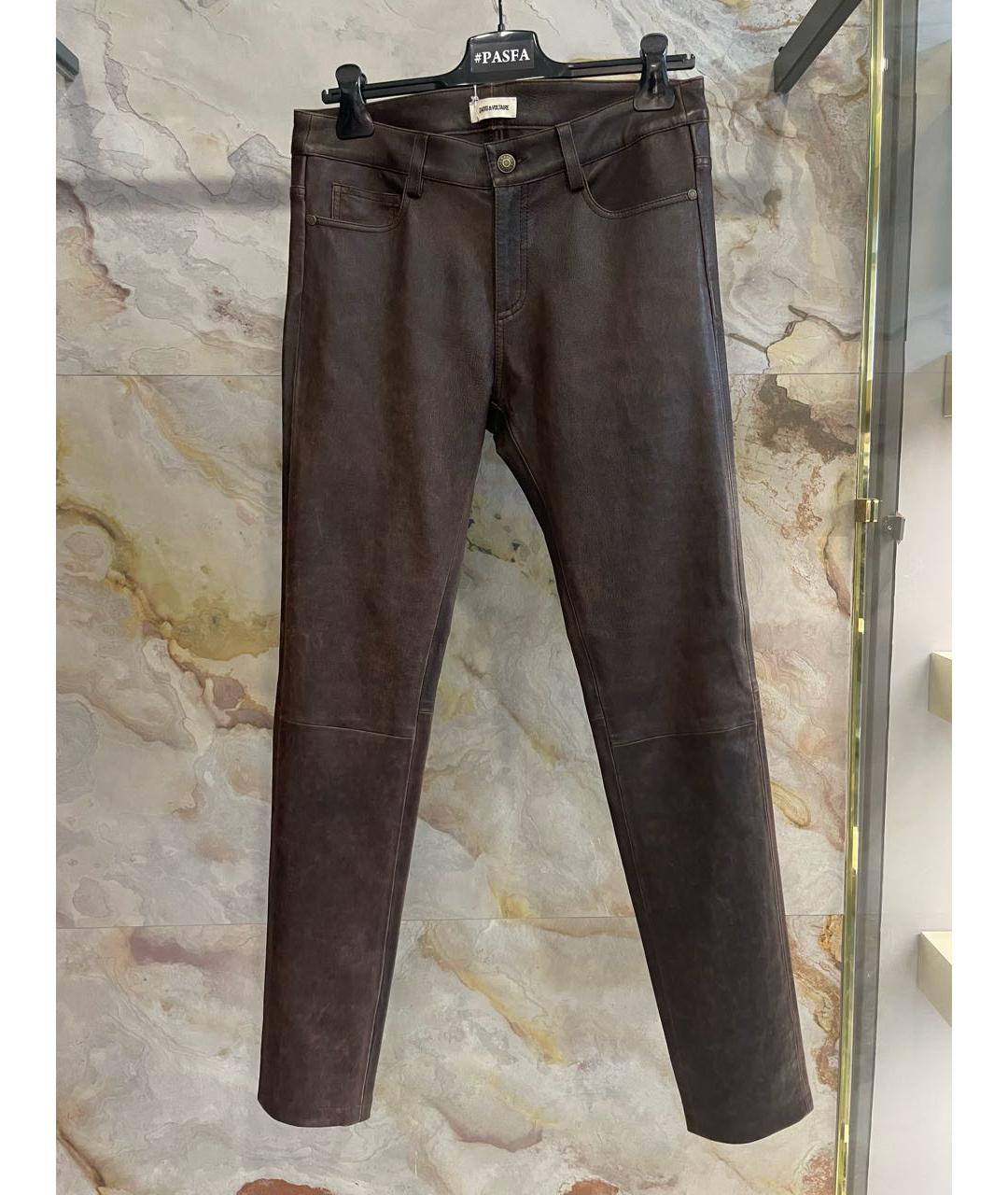 ZADIG & VOLTAIRE Коричневые кожаные прямые брюки, фото 5