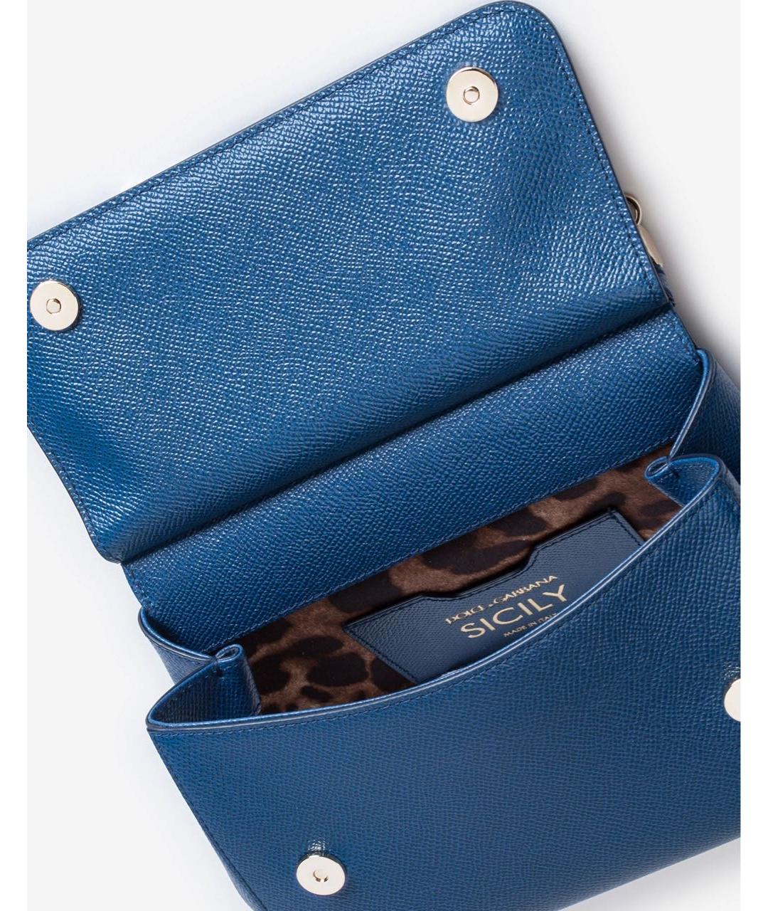 DOLCE&GABBANA Темно-синяя кожаная сумка с короткими ручками, фото 4