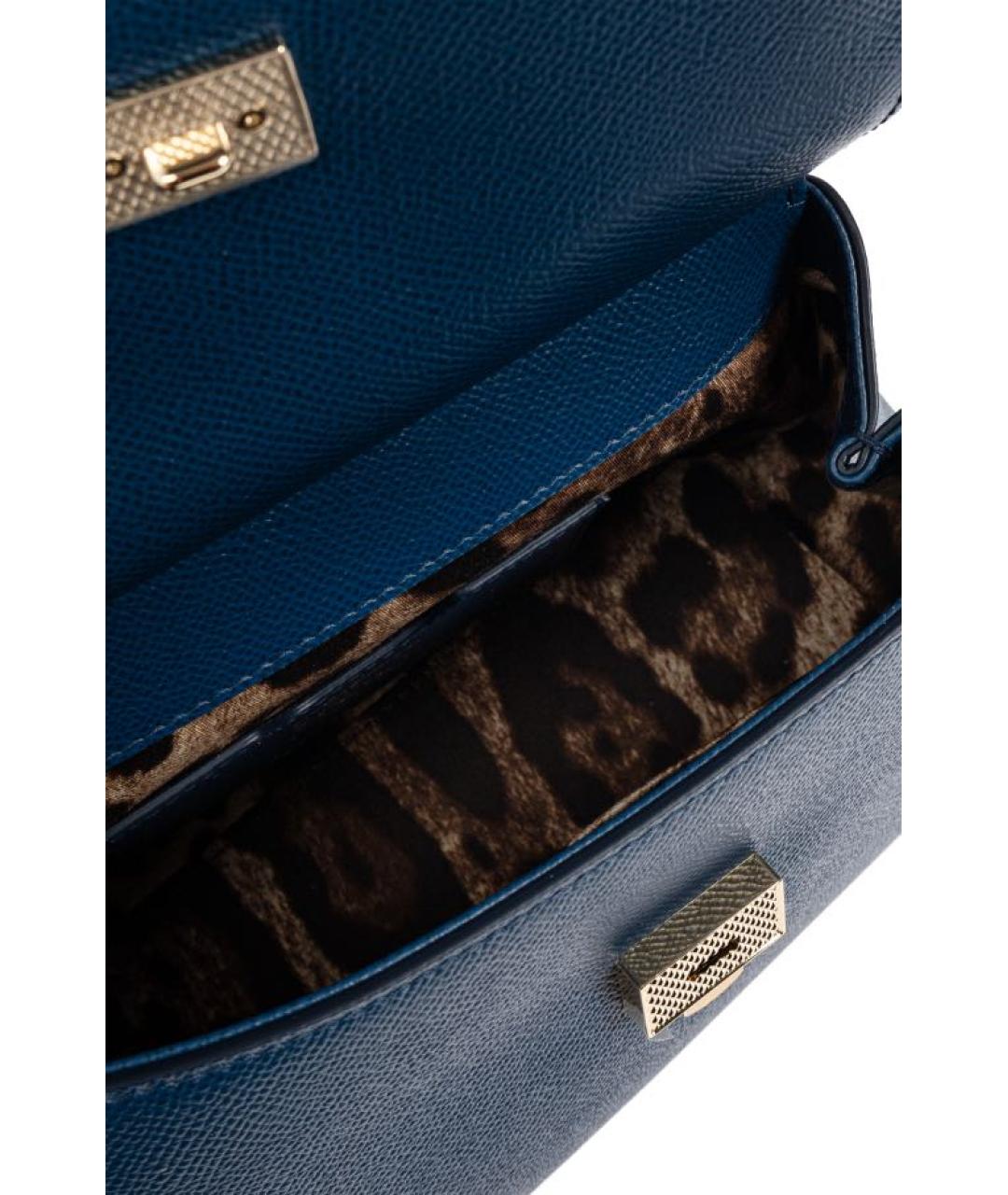 DOLCE&GABBANA Темно-синяя кожаная сумка с короткими ручками, фото 5