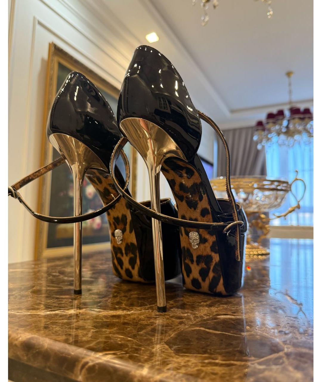 PHILIPP PLEIN Черные босоножки из лакированной кожи, фото 4