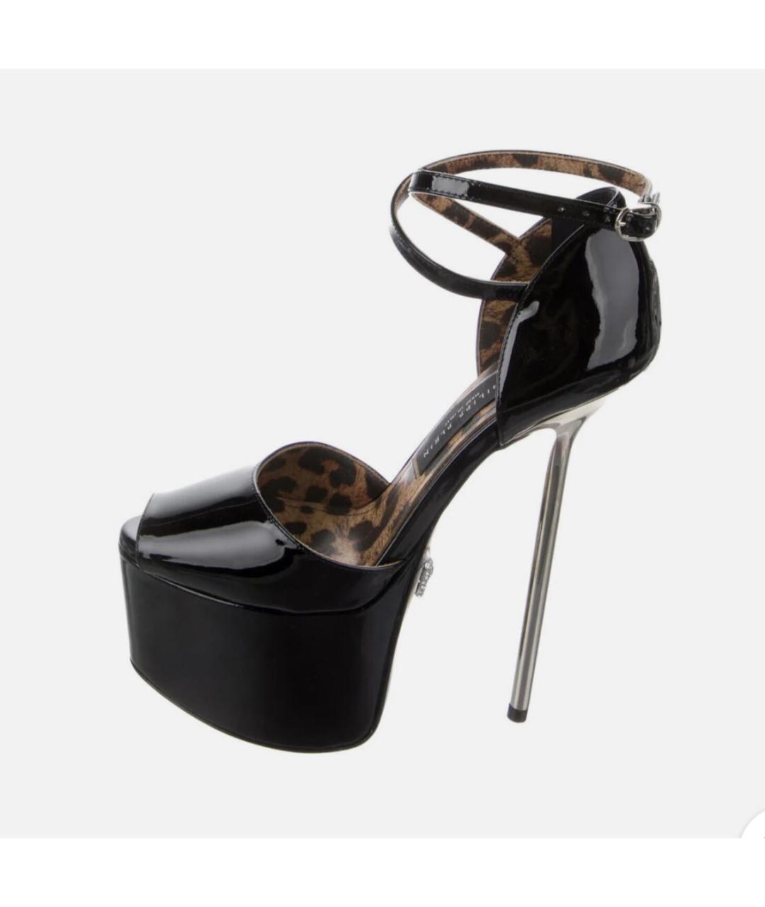 PHILIPP PLEIN Черные босоножки из лакированной кожи, фото 5