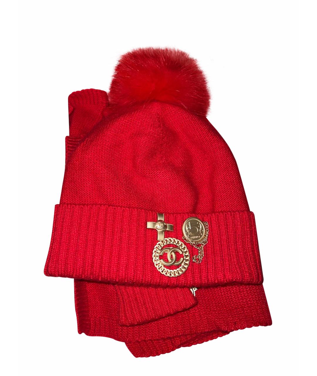 CHANEL PRE-OWNED Красная шерстяная шапка, фото 1