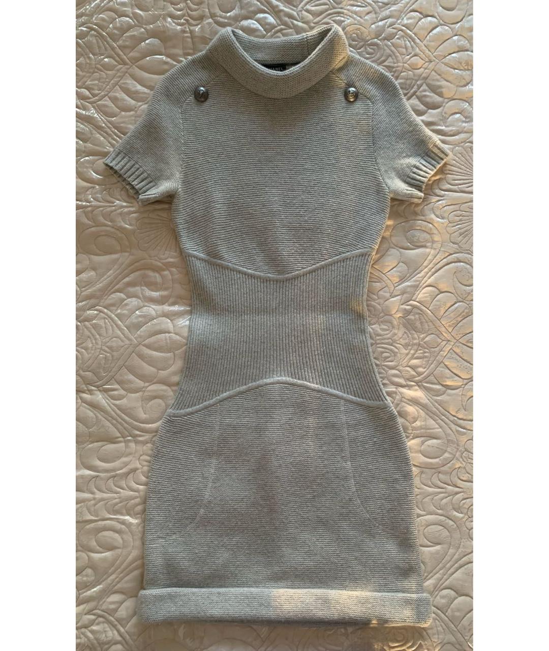 CHANEL PRE-OWNED Серое кашемировое повседневное платье, фото 9