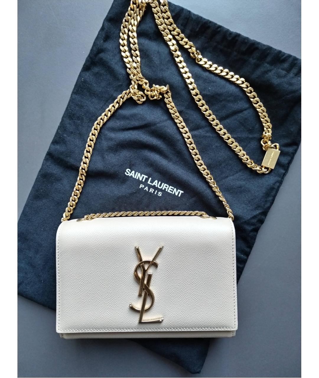 SAINT LAURENT Бежевая кожаная сумка через плечо, фото 2