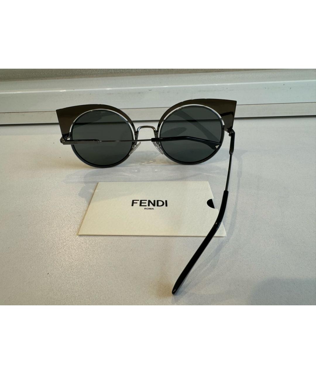 FENDI Серебряные металлические солнцезащитные очки, фото 3