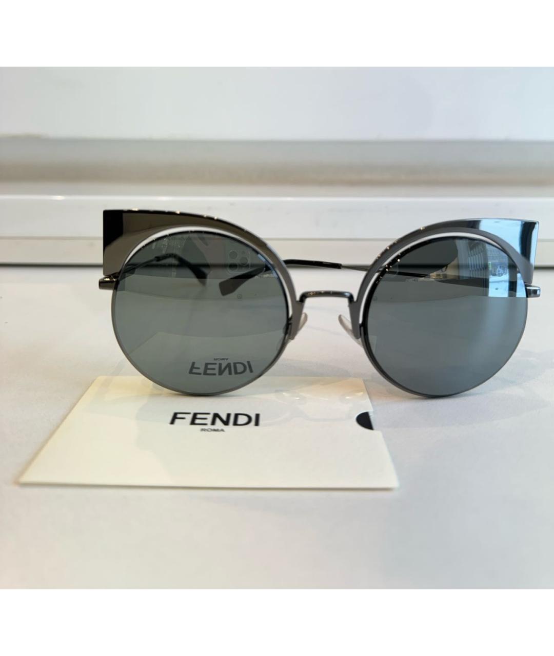 FENDI Серебряные металлические солнцезащитные очки, фото 4