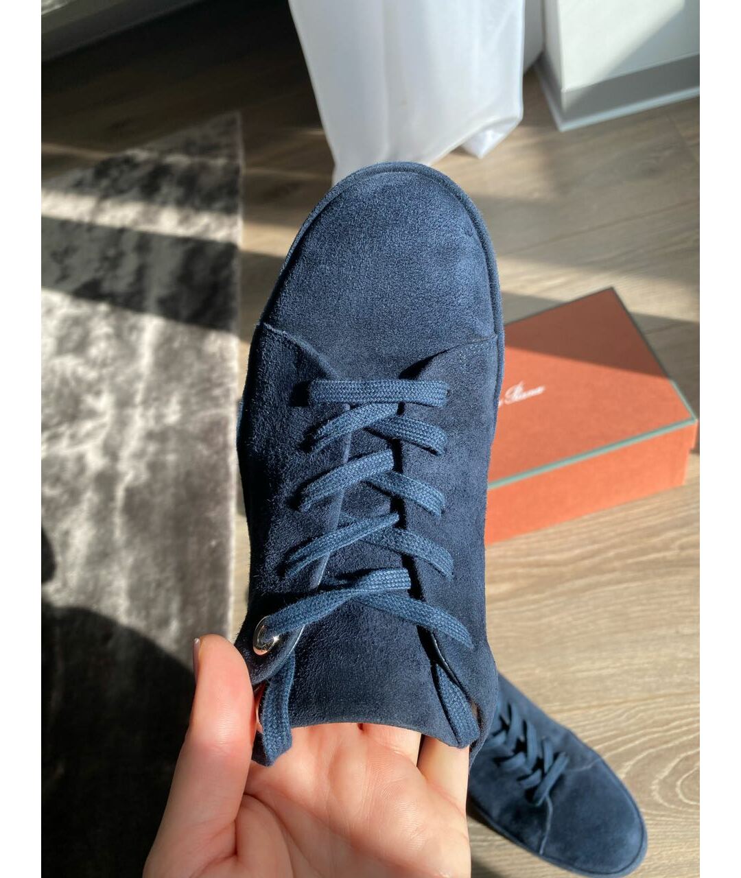 LORO PIANA Синие замшевые кроссовки, фото 3