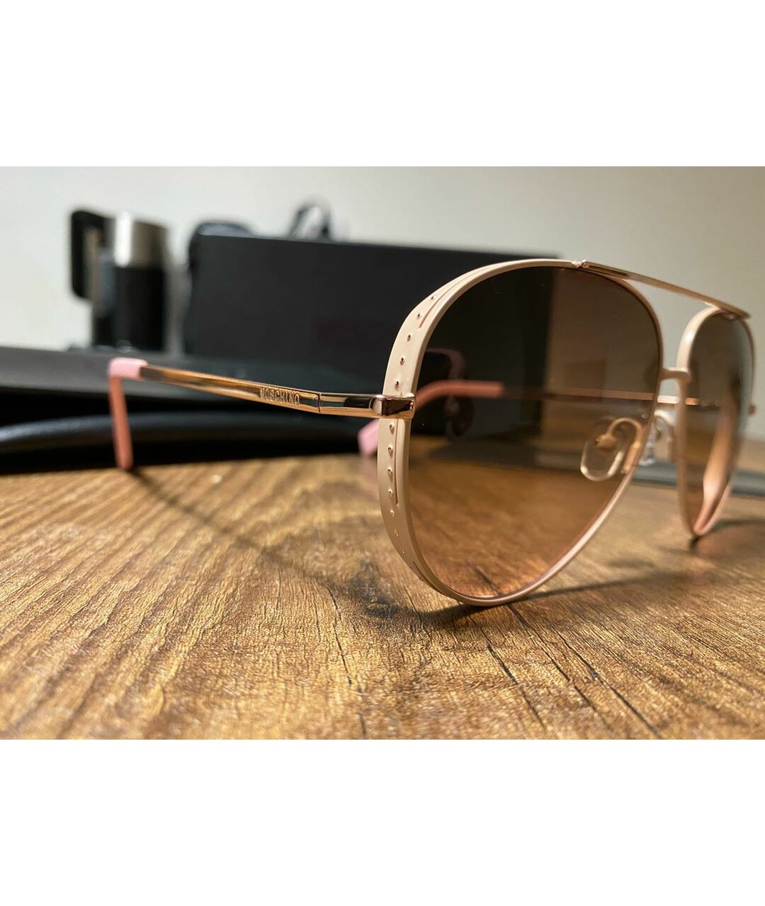 MOSCHINO Розовые металлические солнцезащитные очки, фото 3