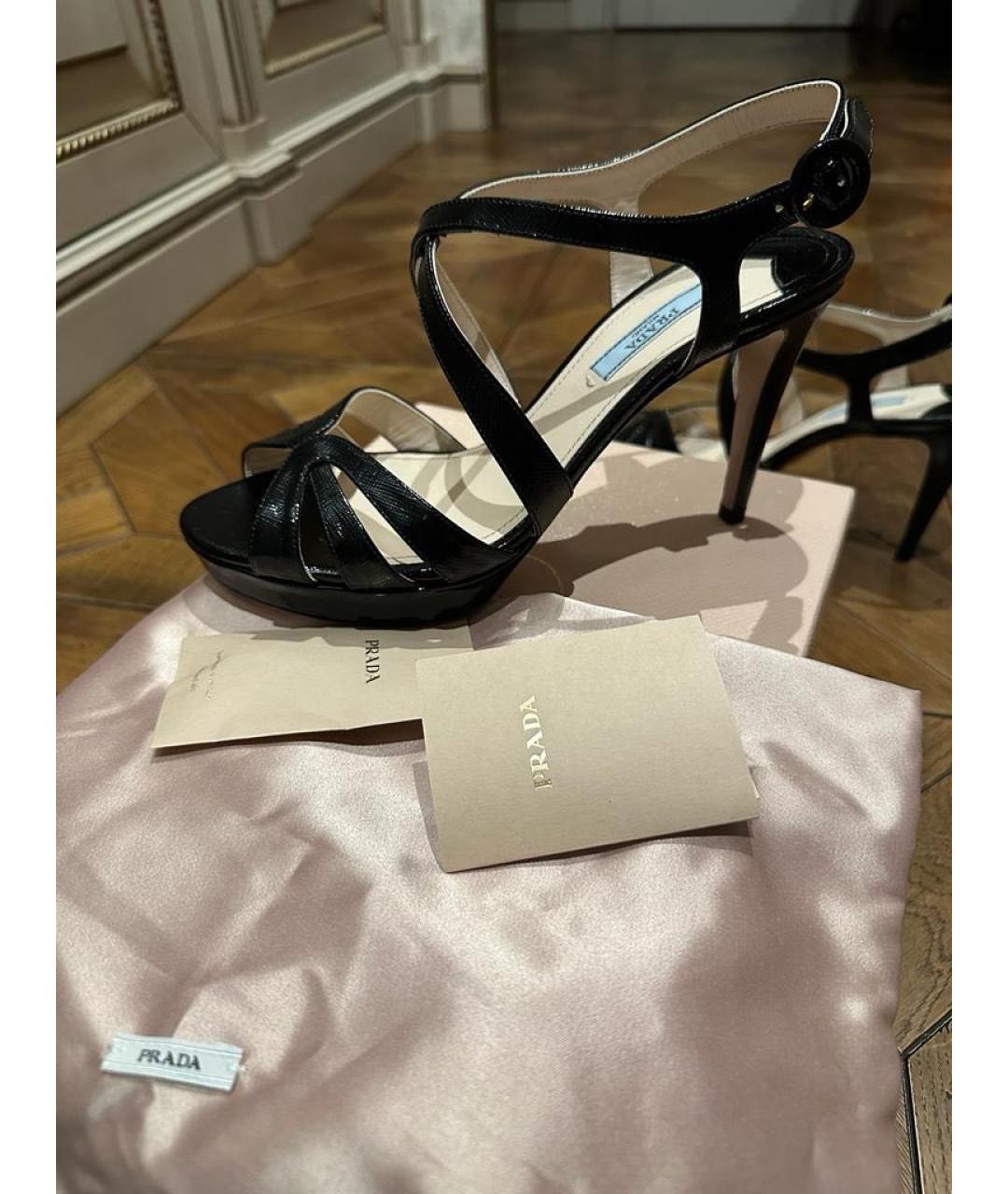 PRADA Черные кожаные босоножки, фото 2