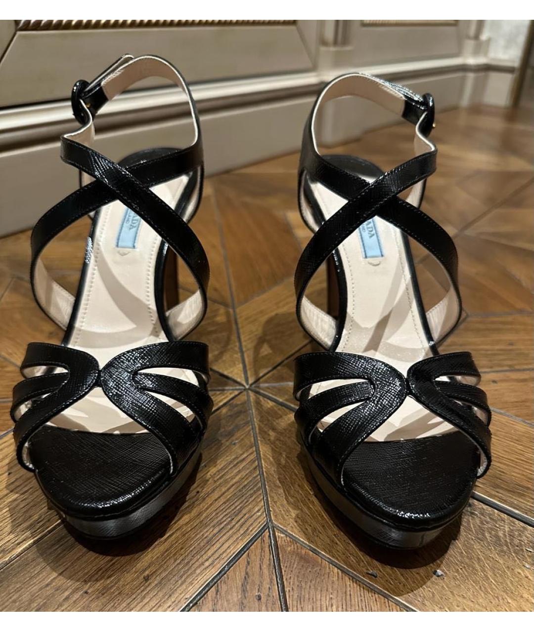 PRADA Черные кожаные босоножки, фото 4