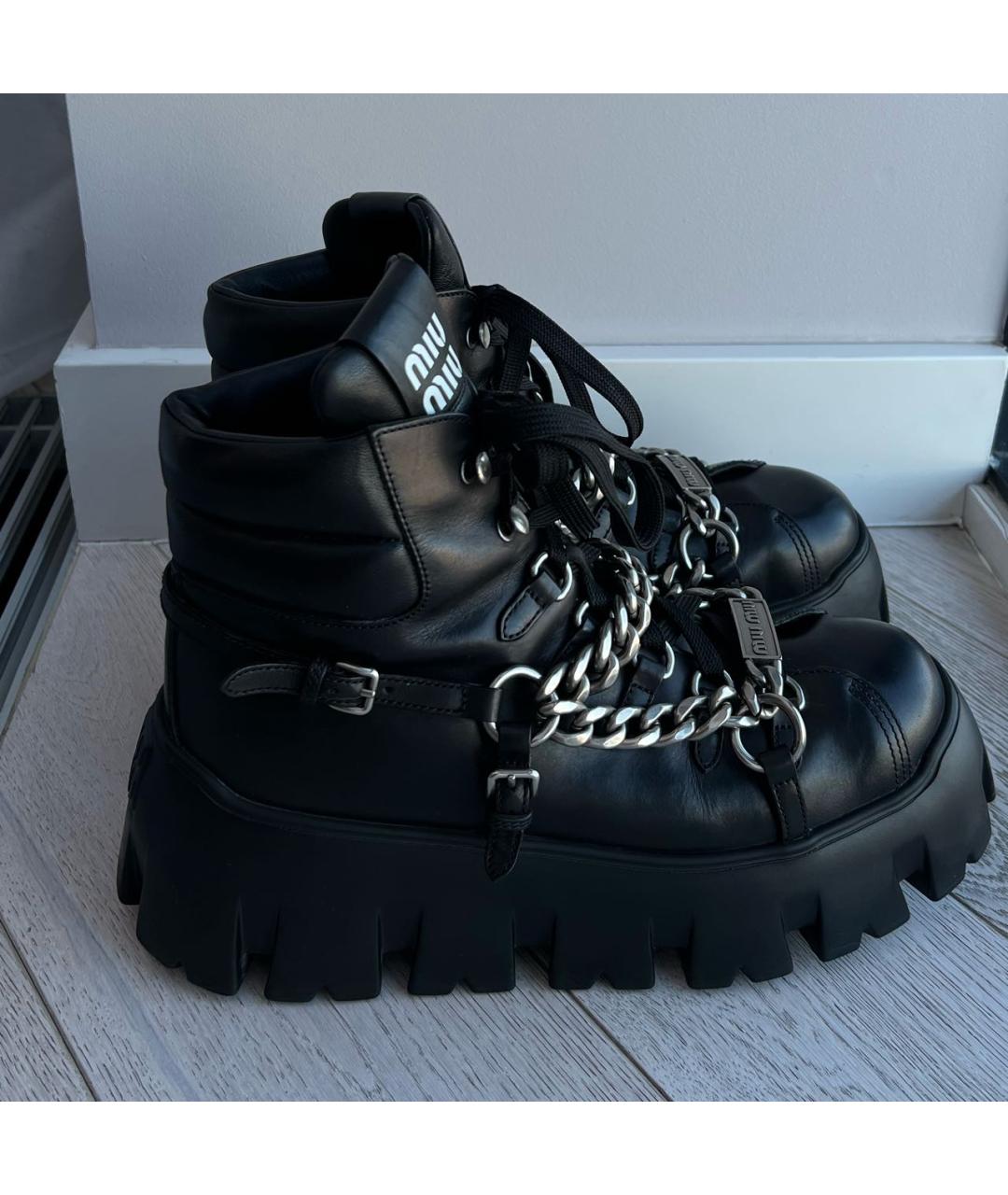 MIU MIU Черные кожаные ботинки, фото 2