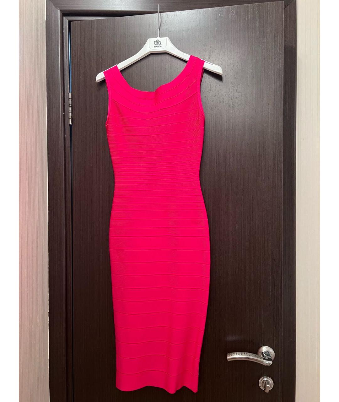 HERVE LEGER Розовое хлопко-эластановое коктейльное платье, фото 5