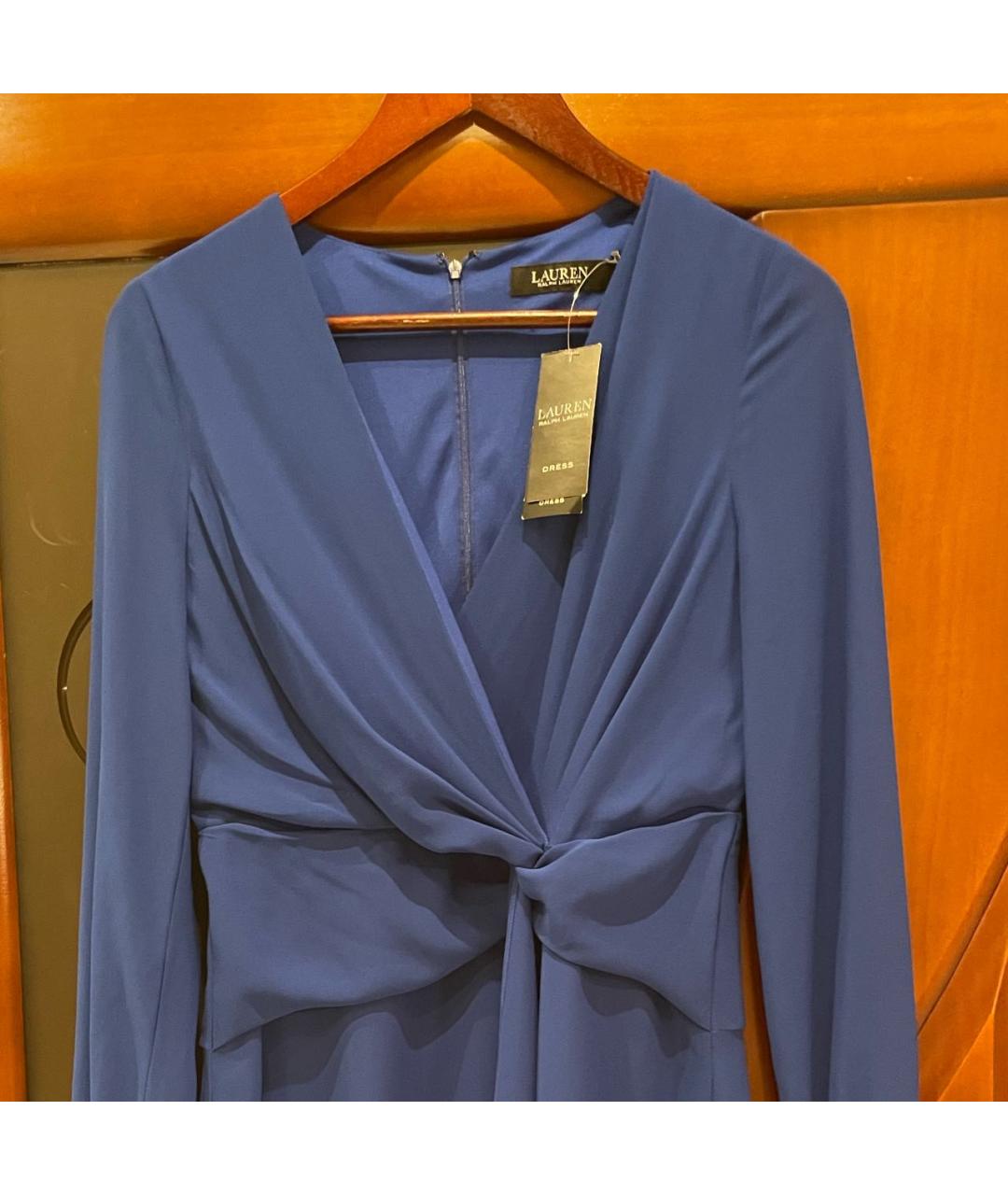 RALPH LAUREN Синее полиэстеровое коктейльное платье, фото 4