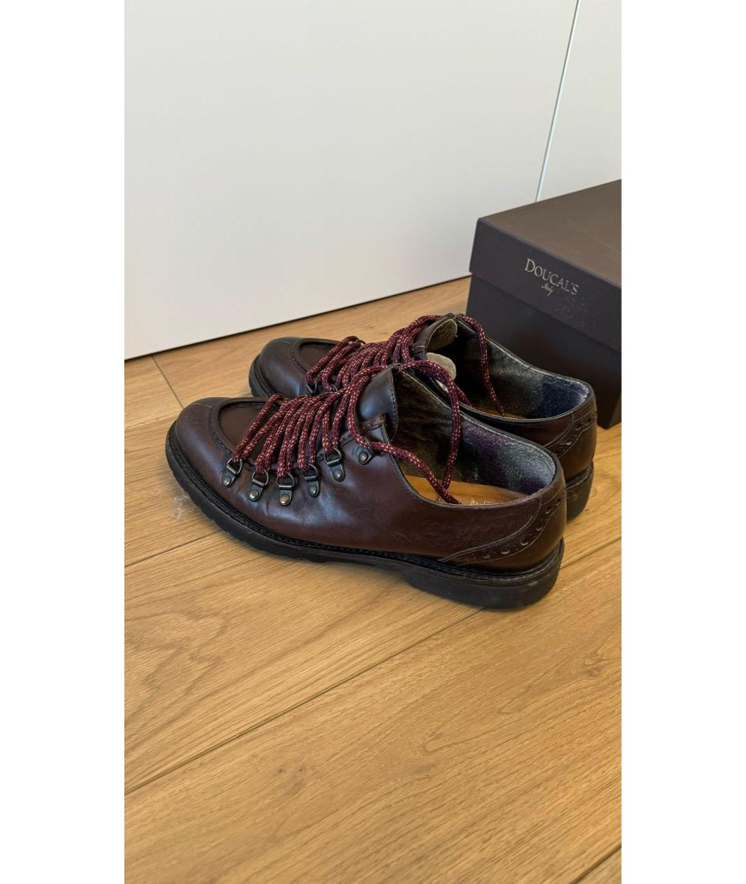 DOUCAL'S Бордовые кожаные низкие ботинки, фото 3