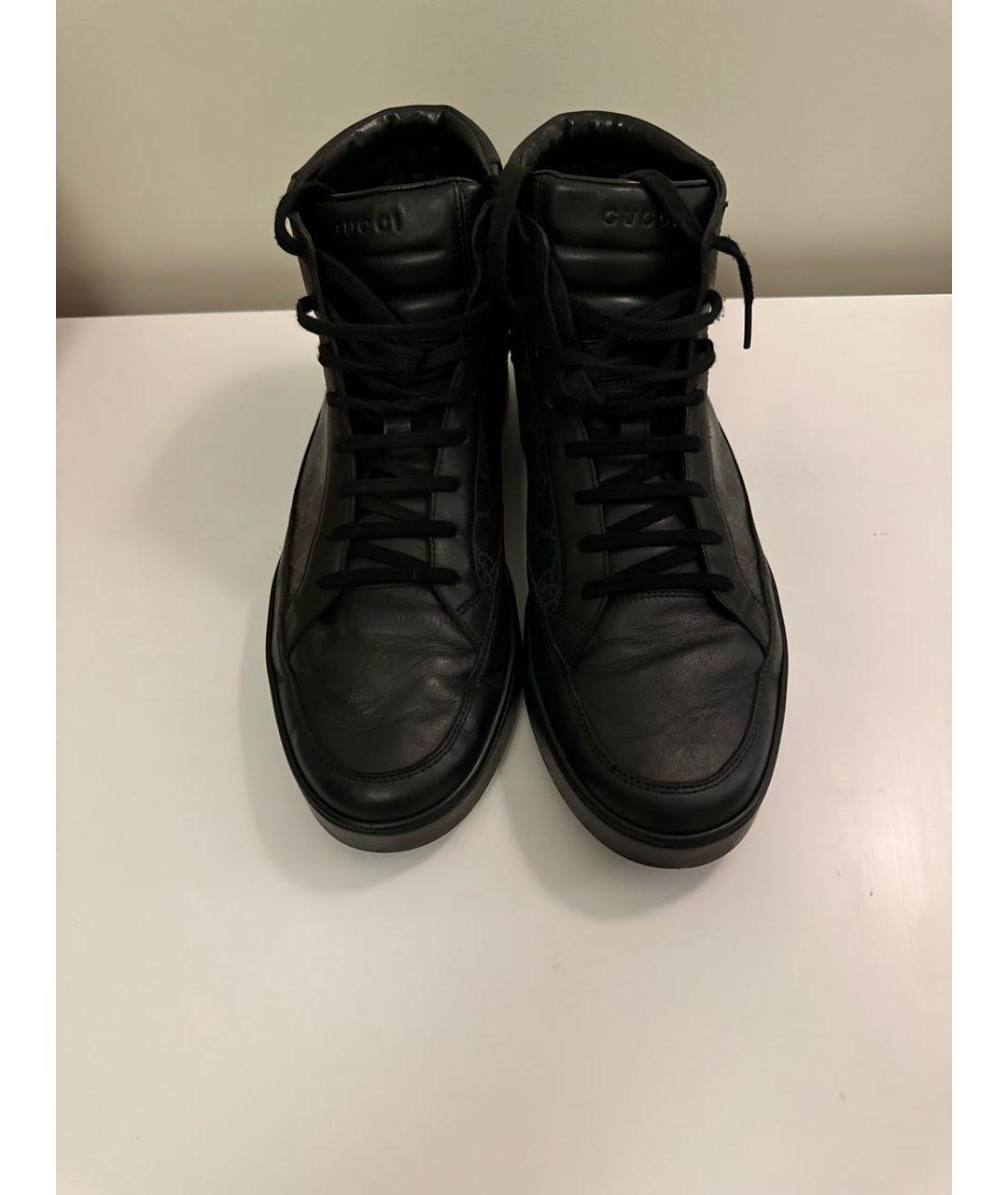 GUCCI Черные кожаные высокие кроссовки / кеды, фото 2