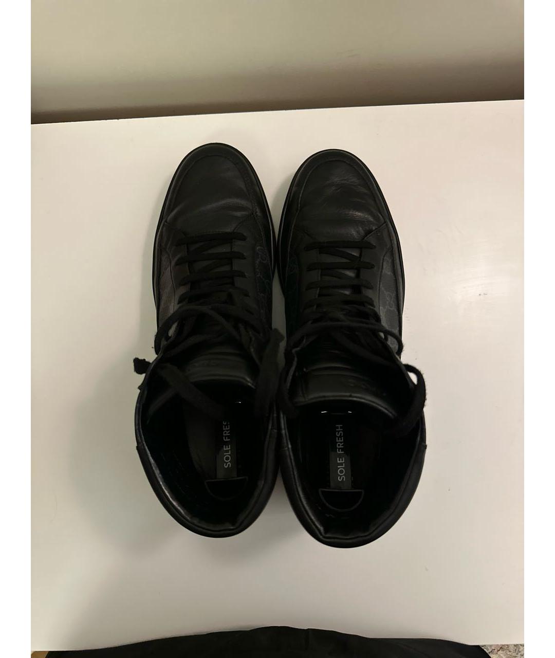 GUCCI Черные кожаные высокие кроссовки / кеды, фото 3