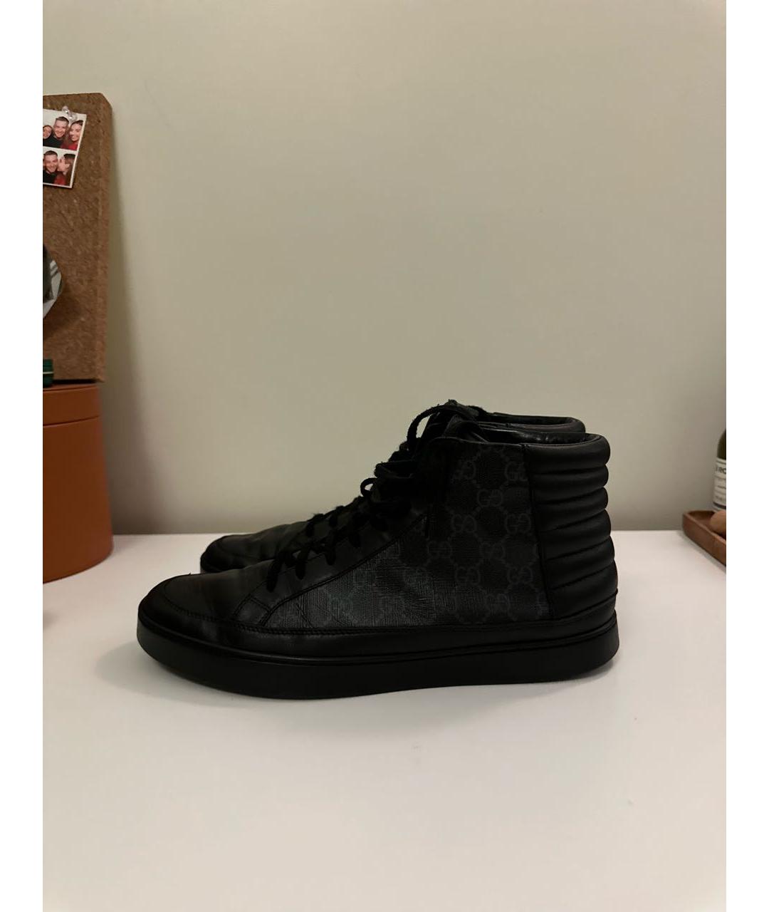 GUCCI Черные кожаные высокие кроссовки / кеды, фото 5