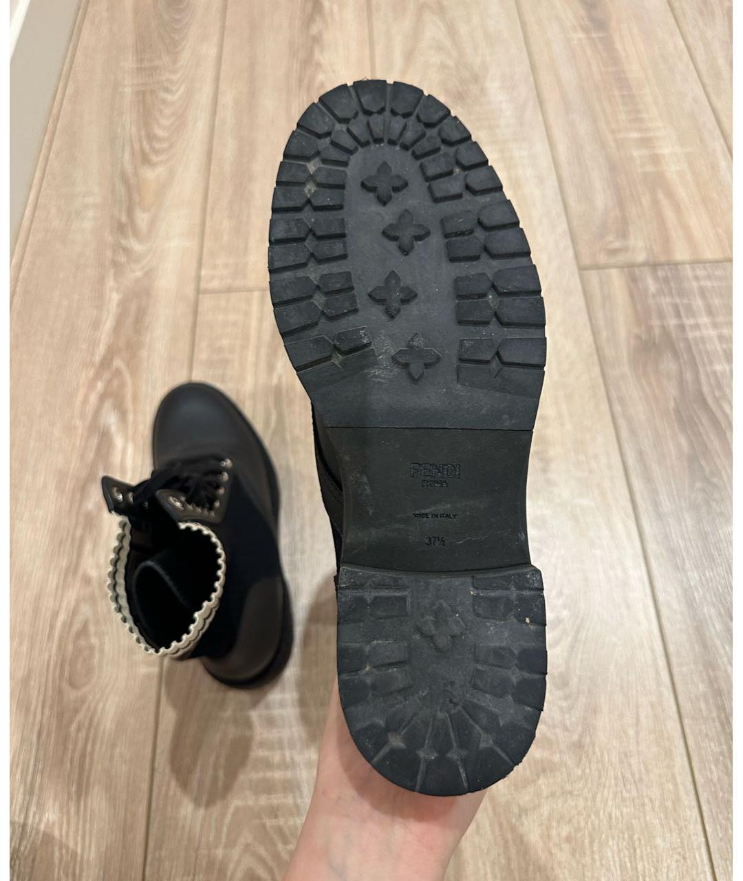 FENDI Черные кожаные ботинки, фото 4