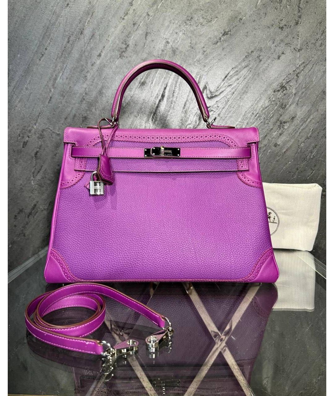 HERMES Фиолетовая кожаная сумка с короткими ручками, фото 9