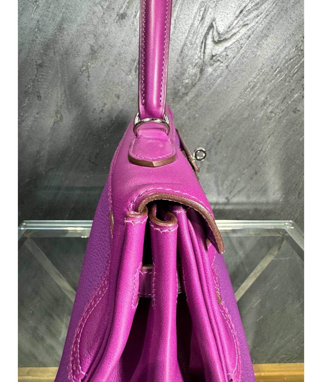 HERMES Фиолетовая кожаная сумка с короткими ручками, фото 5