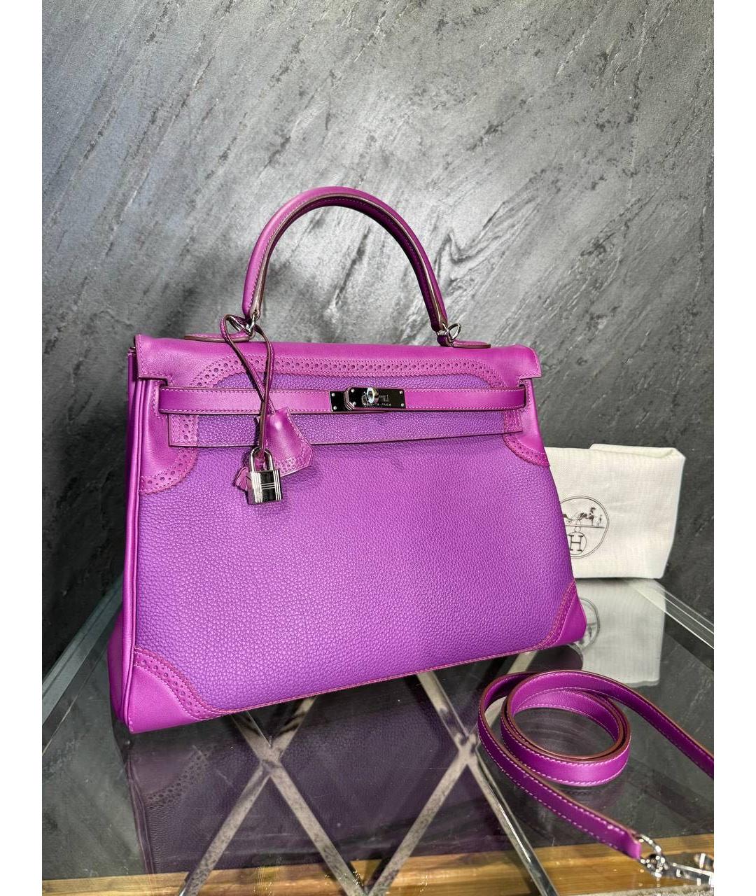 HERMES Фиолетовая кожаная сумка с короткими ручками, фото 2