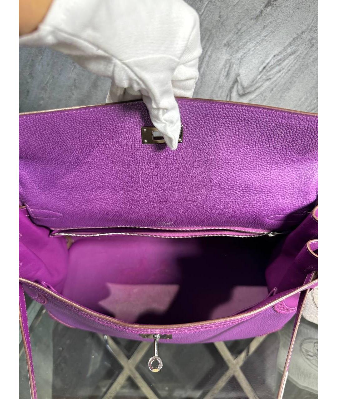 HERMES Фиолетовая кожаная сумка с короткими ручками, фото 4
