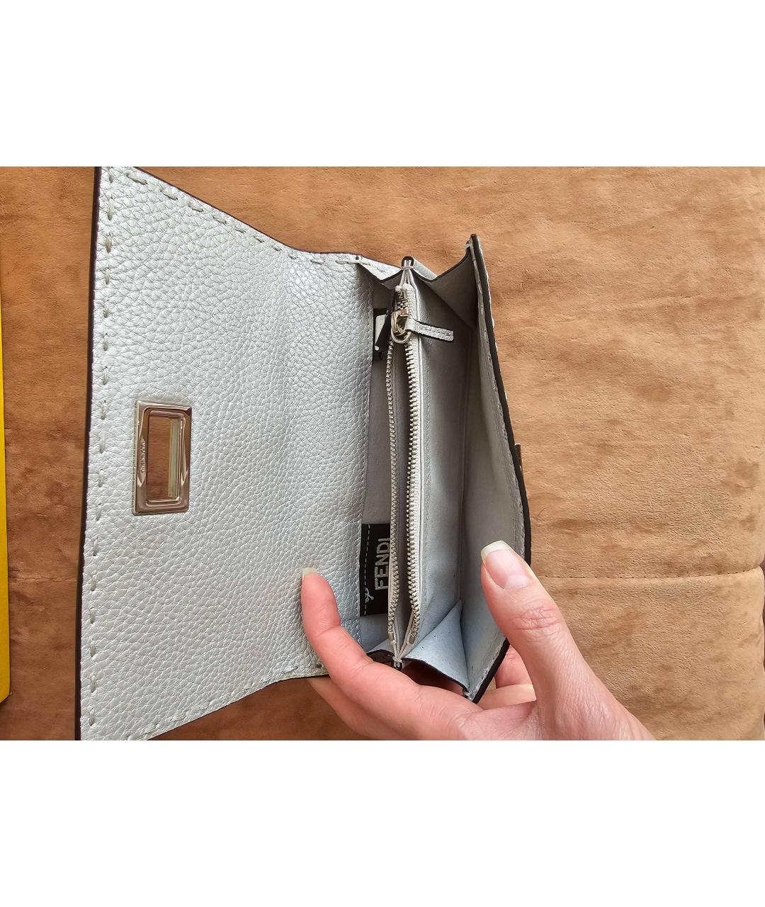 FENDI Серебрянный кожаный кошелек, фото 4