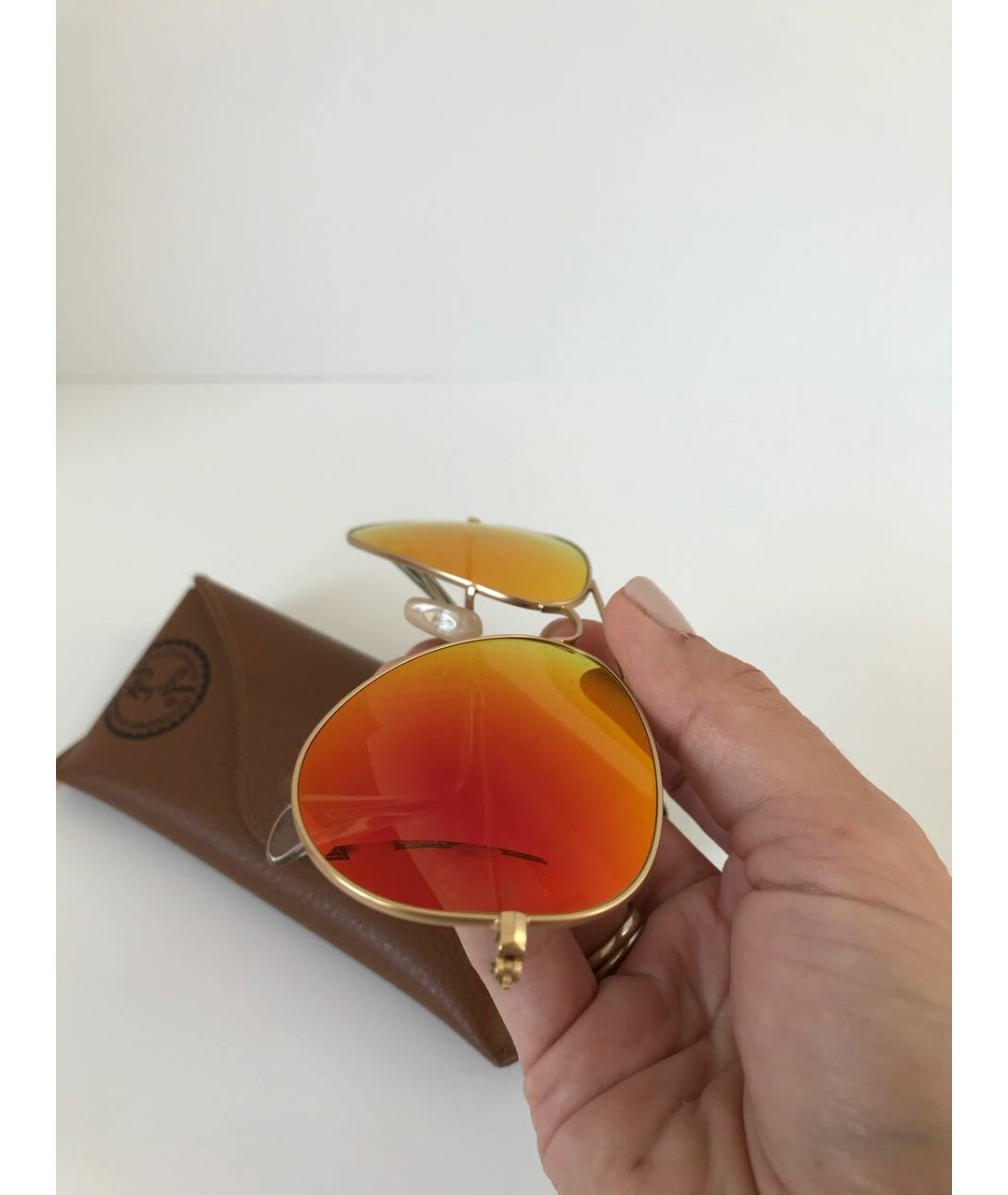 RAY BAN Оранжевое металлические солнцезащитные очки, фото 4