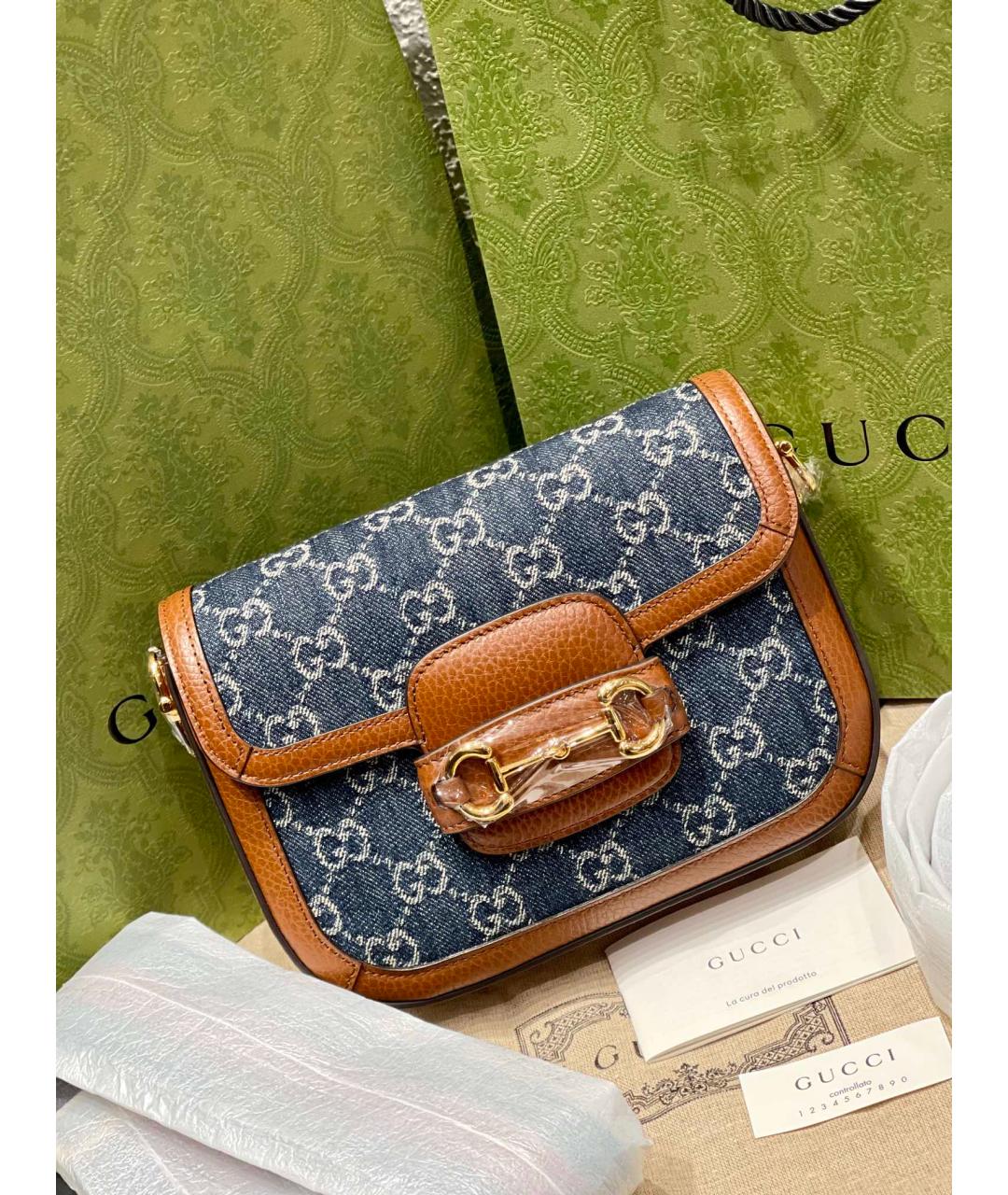 GUCCI Голубая деним сумка через плечо, фото 10