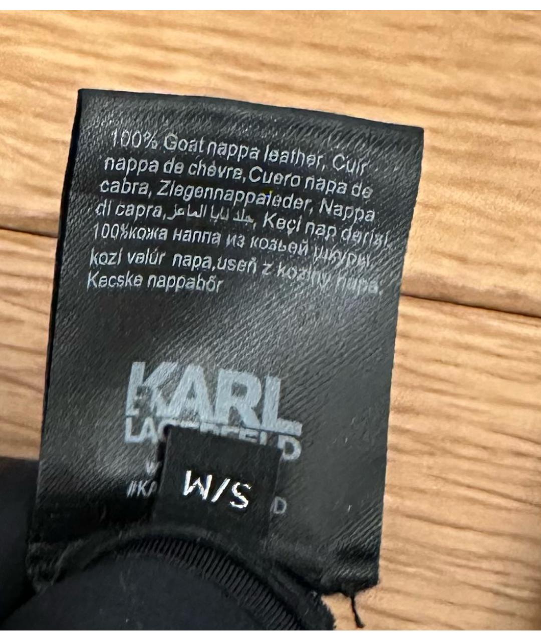 KARL LAGERFELD Черные кожаные митенки, фото 4