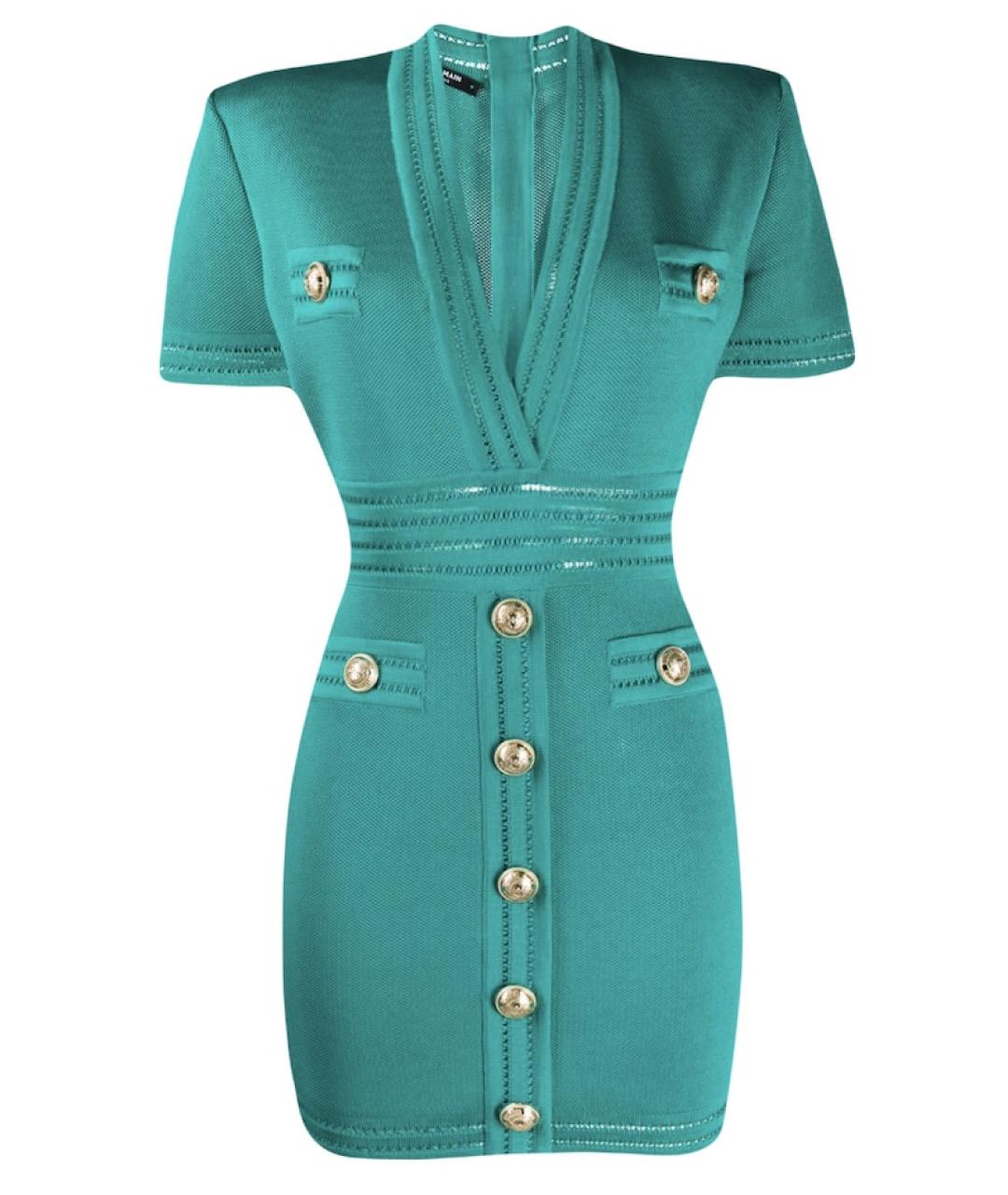 BALMAIN Бирюзовое вискозное коктейльное платье, фото 1