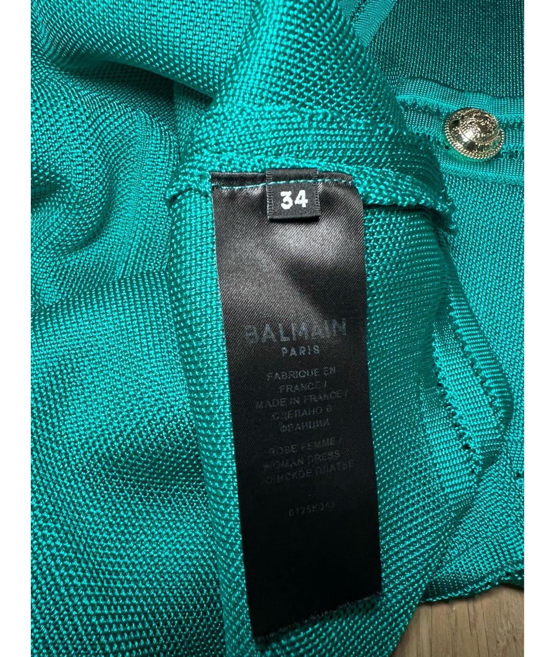 BALMAIN Бирюзовое вискозное коктейльное платье, фото 4