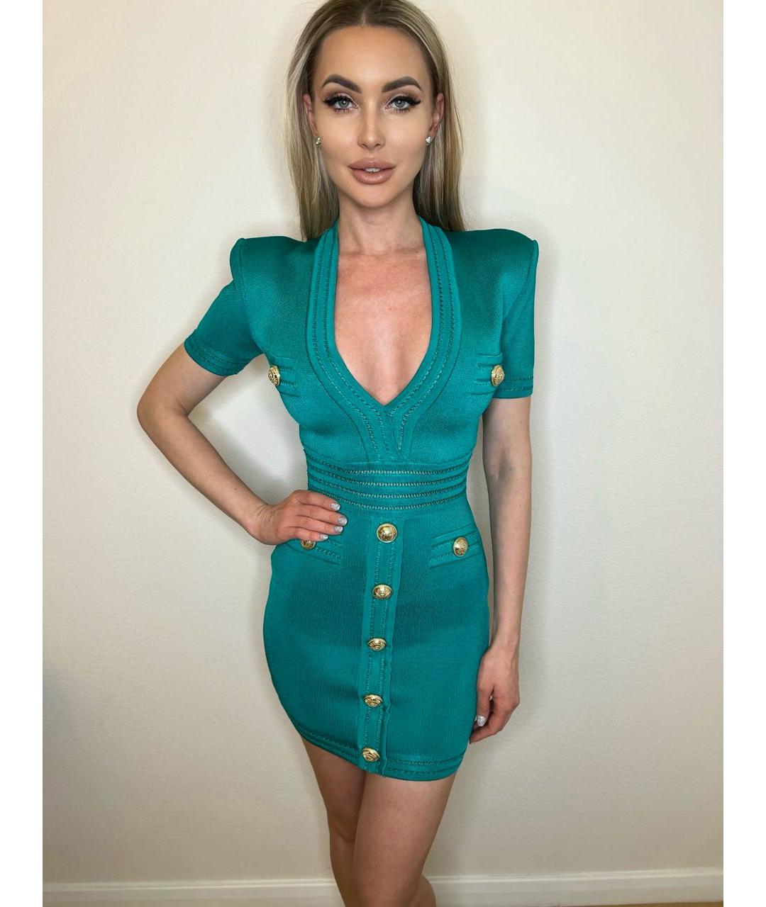 BALMAIN Бирюзовое вискозное коктейльное платье, фото 5