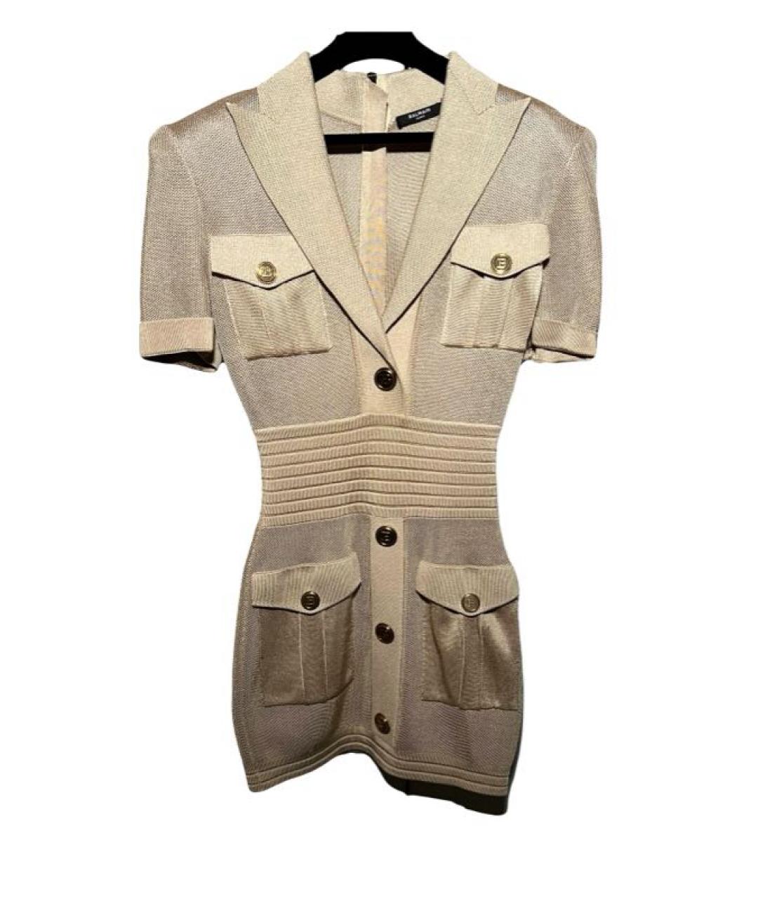 BALMAIN Бежевое вискозное коктейльное платье, фото 1